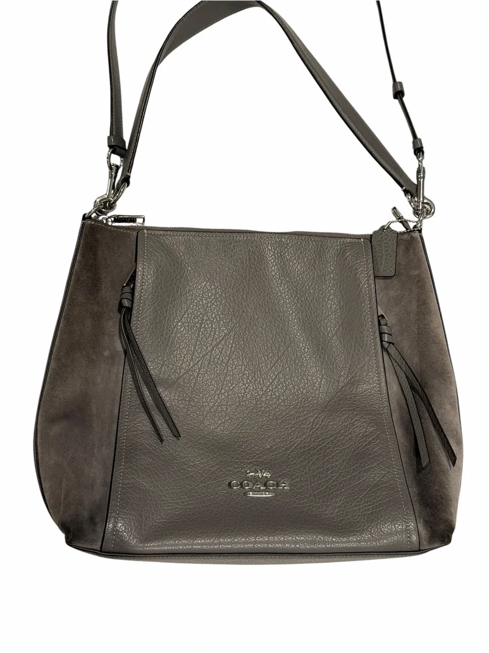 Coach F79995 Marlon Hobo Heather Gray Leather/Suede 2/Way Shoulder Bag